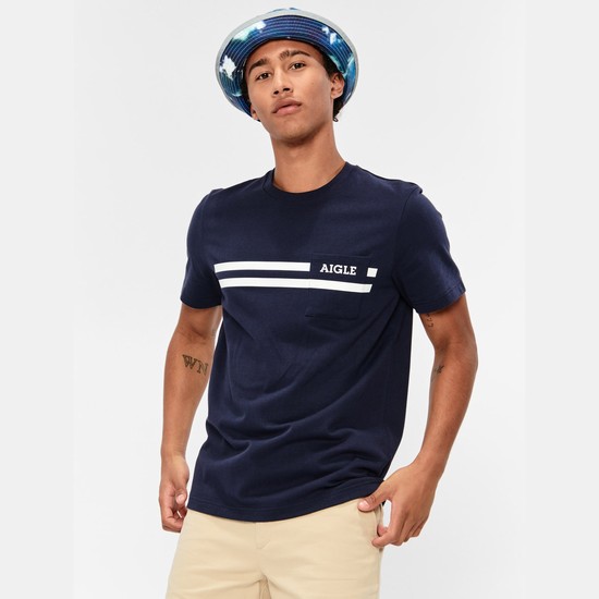 Aigle Organic Coton Crew-neck T-shirts Men Navy ZA-03795